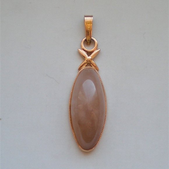 Vintage Russian Soviet USSR Solid 14K 583 Rose Pink Gold Pink Chalcedony Pendant - Picture 3 of 6